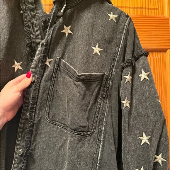 Free People Star-Embellished Gray Jean Jacket - Picture 3 of 3